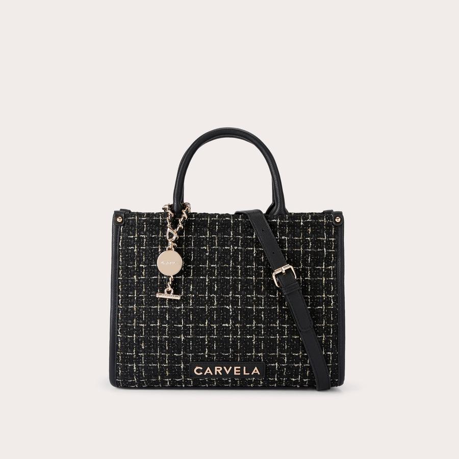 SORRENTO MIDI TOTE Black Tweed Fabric Midi Tote Bag by CARVELA