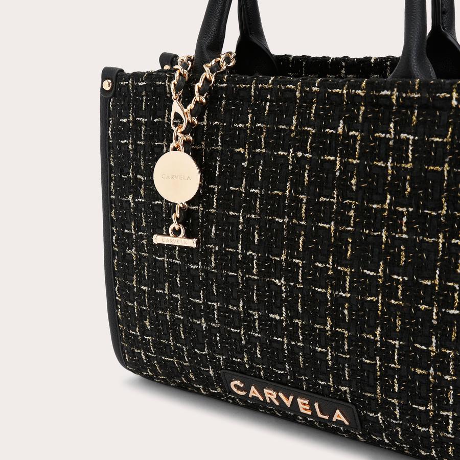 SORRENTO MIDI TOTE Black Tweed Fabric Midi Tote Bag by CARVELA