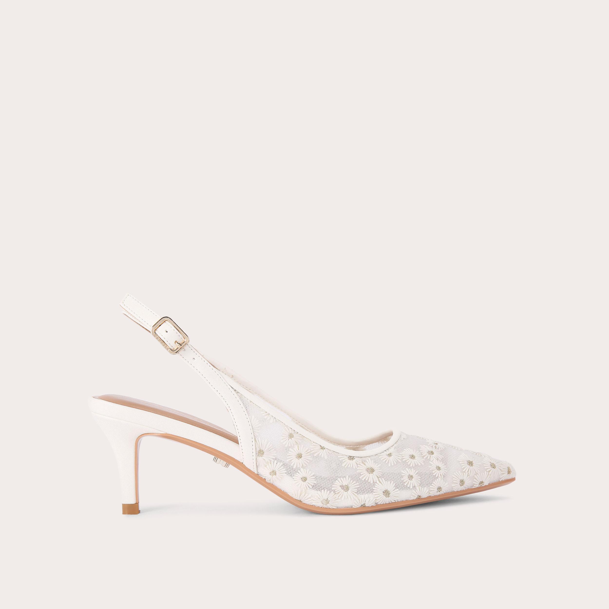 POSITANO SLING LOW White Floral Slingback Heel by CARVELA