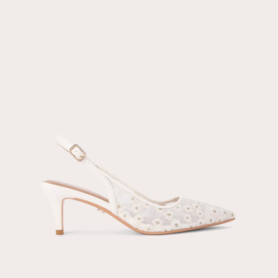 POSITANO SLING LOW White Floral Slingback Heel by CARVELA