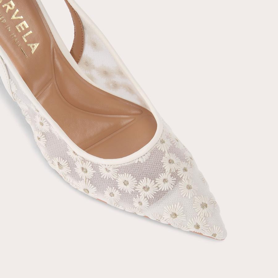POSITANO SLING LOW White Floral Slingback Heel by CARVELA