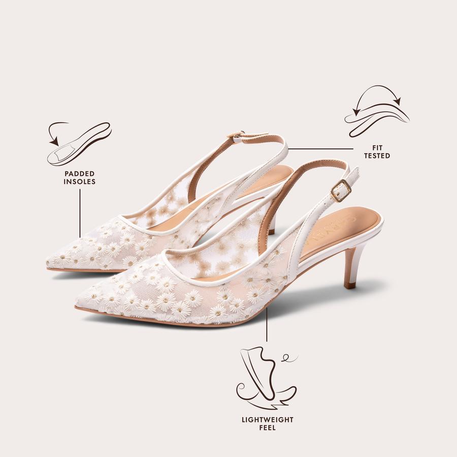 POSITANO SLING LOW White Floral Slingback Heel by CARVELA