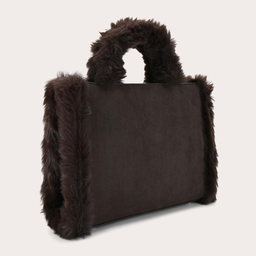 FRAME MIDI FUR Dark Brown Tote Bag by CARVELA