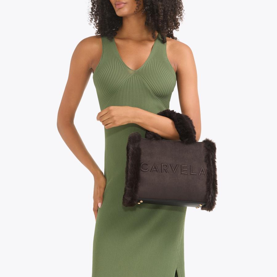 FRAME MIDI FUR Dark Brown Tote Bag by CARVELA
