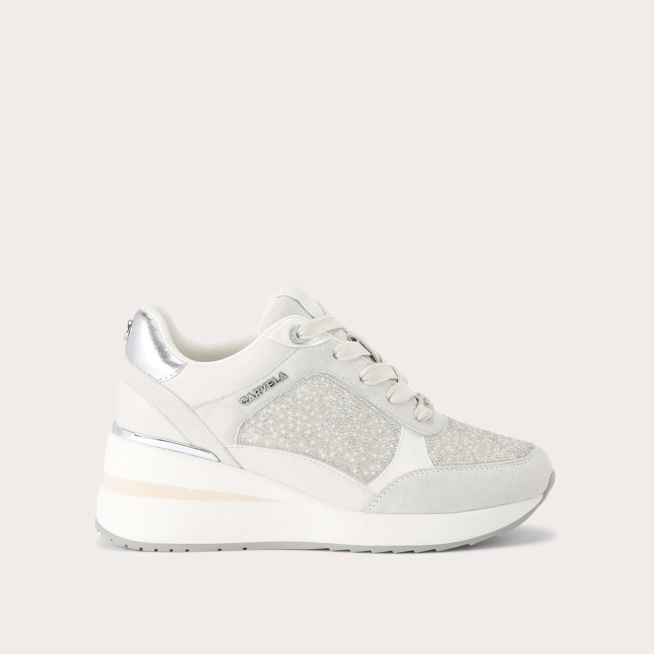 HIGH RISE PEARL White Pearl High Wedge Trainer by Carvela