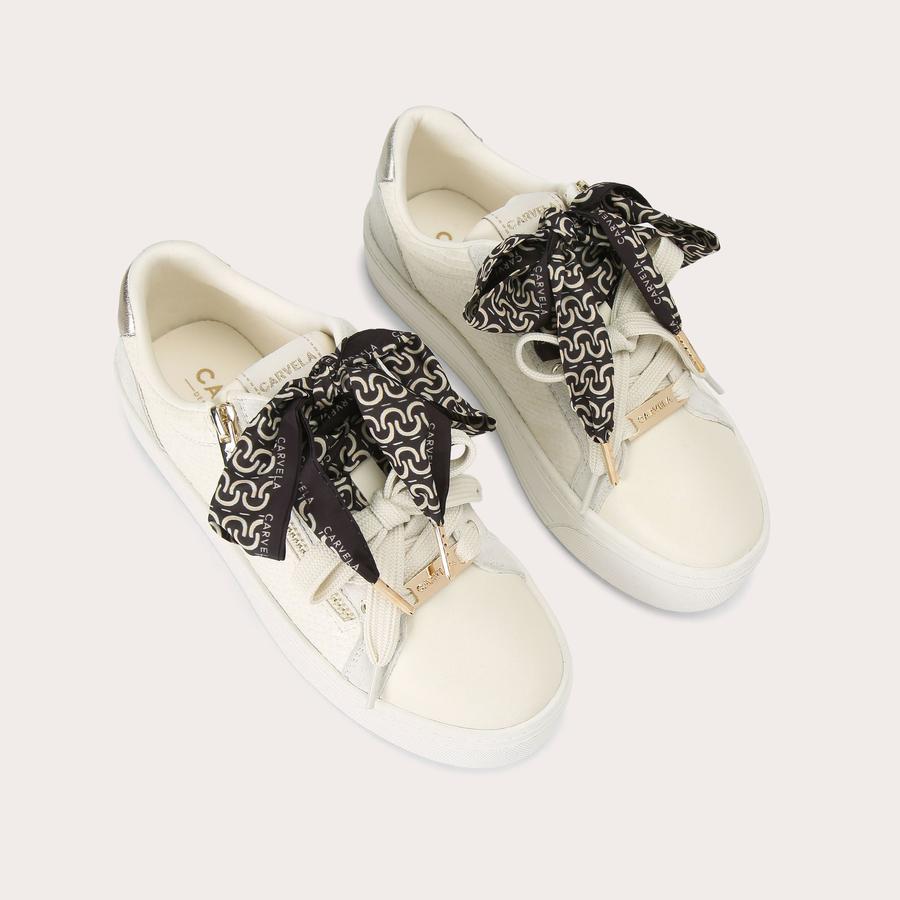 SORRENTO SCARF SNEAKER Lizard Bone Embossed Sneaker by Carvela
