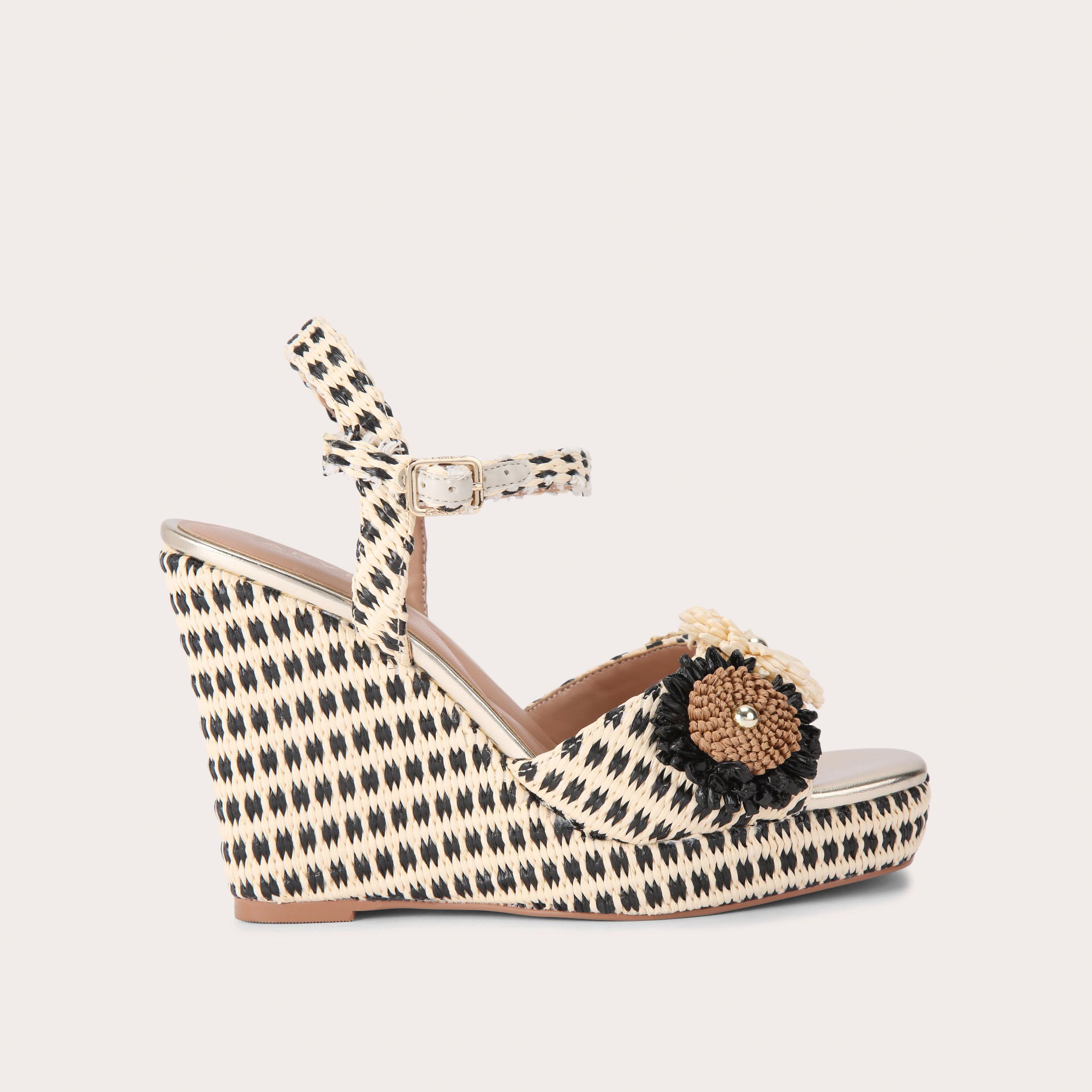 SORRENTO FLOWER WEDGE Sorrento Black and Beige Wedge High Heel