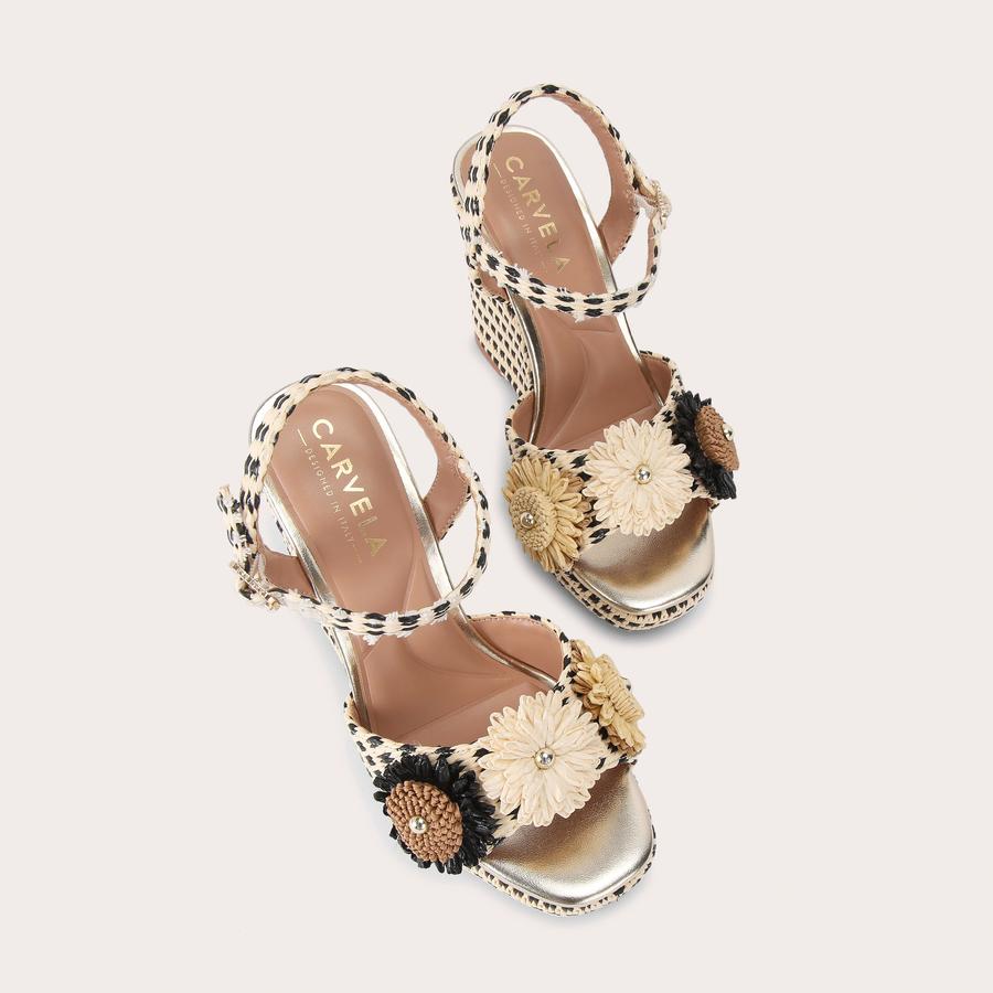 SORRENTO FLOWER WEDGE Sorrento Black and Beige Wedge High Heel