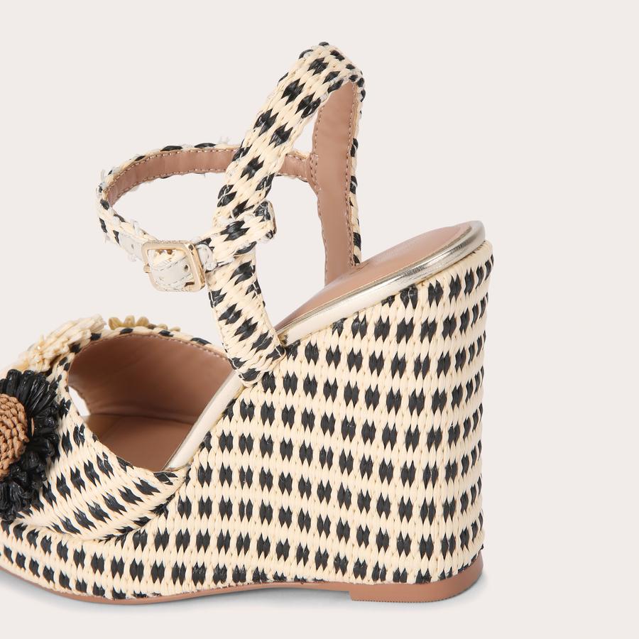 SORRENTO FLOWER WEDGE Sorrento Black and Beige Wedge High Heel