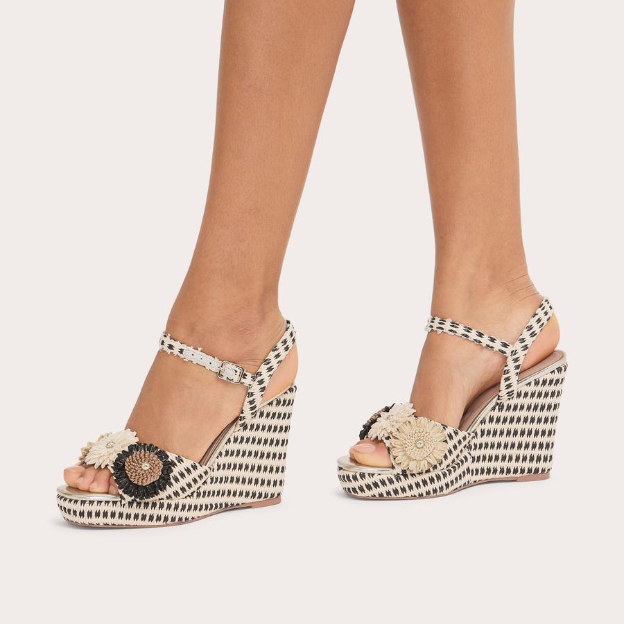 SORRENTO FLOWER WEDGE Sorrento Black and Beige Wedge High Heel