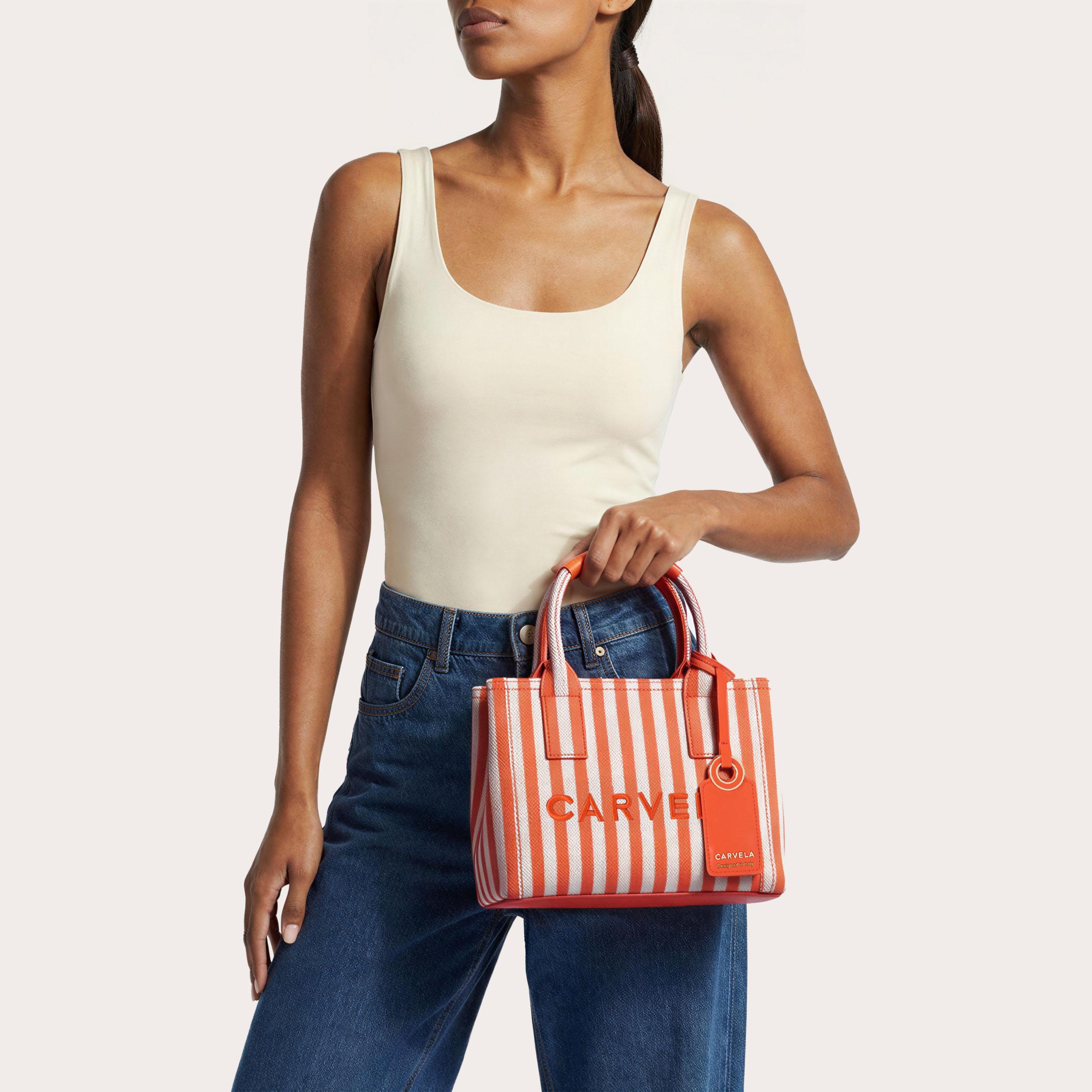 LIDIA MICRO TOTE Canvas Striped Orange Tote Bag by Carvela