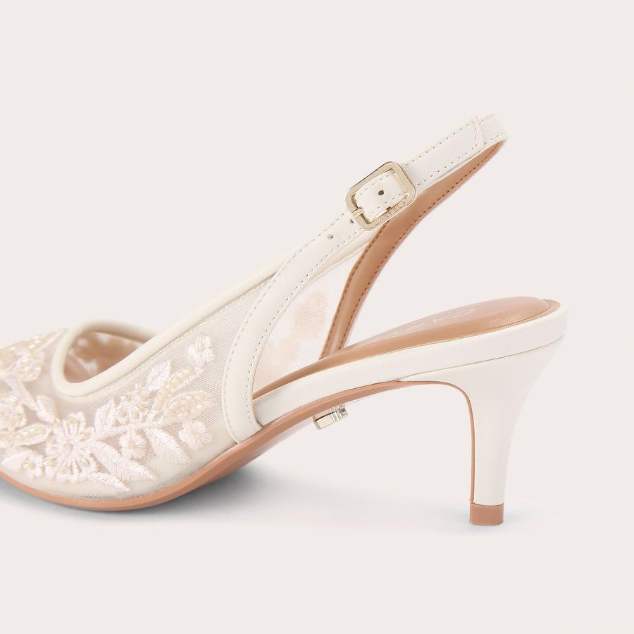 POSITANO LACE SLING LOW Cream Lace Slingback Heel by Carvela