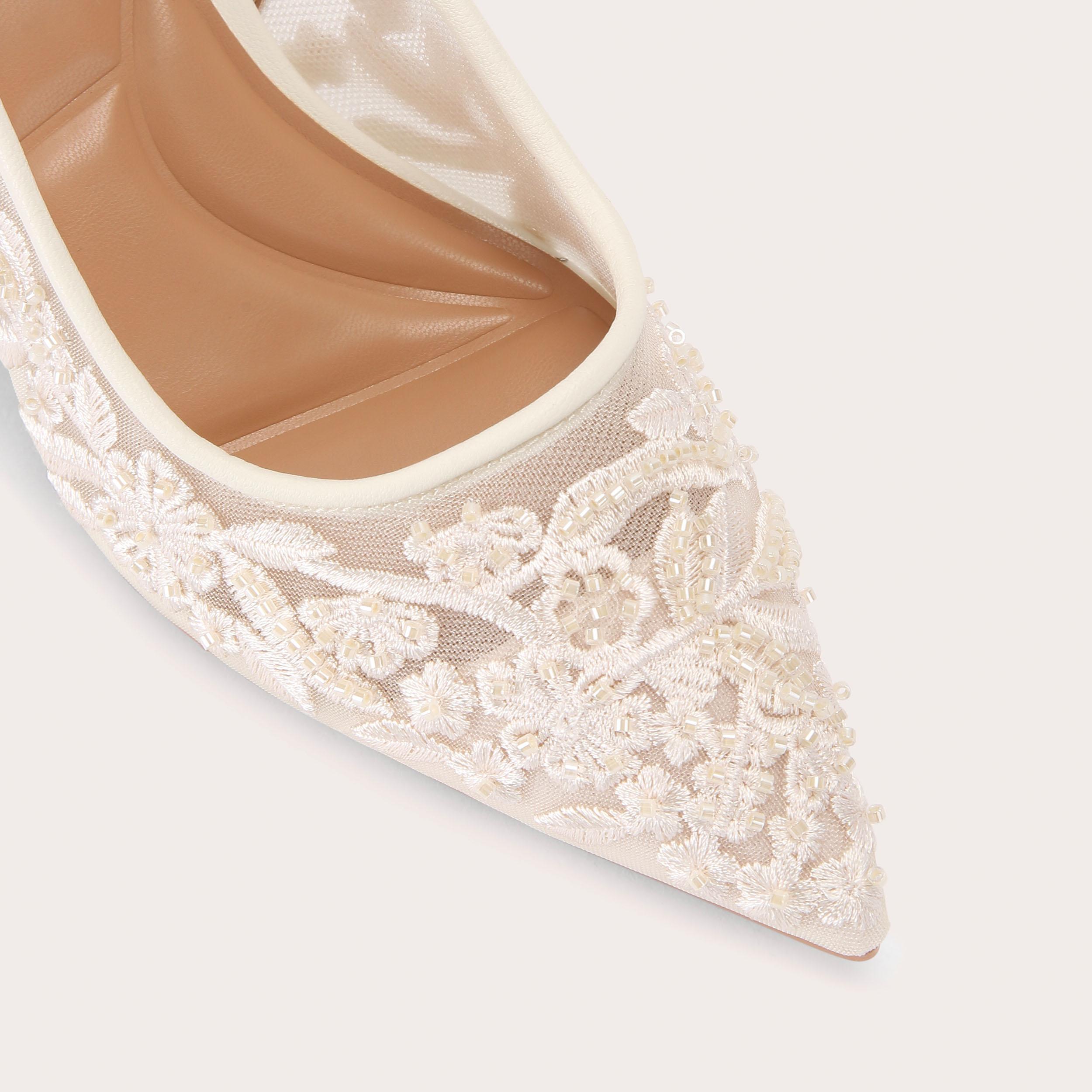 POSITANO LACE SLING LOW Cream Lace Slingback Heel by Carvela