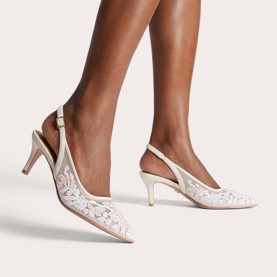 POSITANO LACE SLING LOW Cream Lace Slingback Heel by Carvela