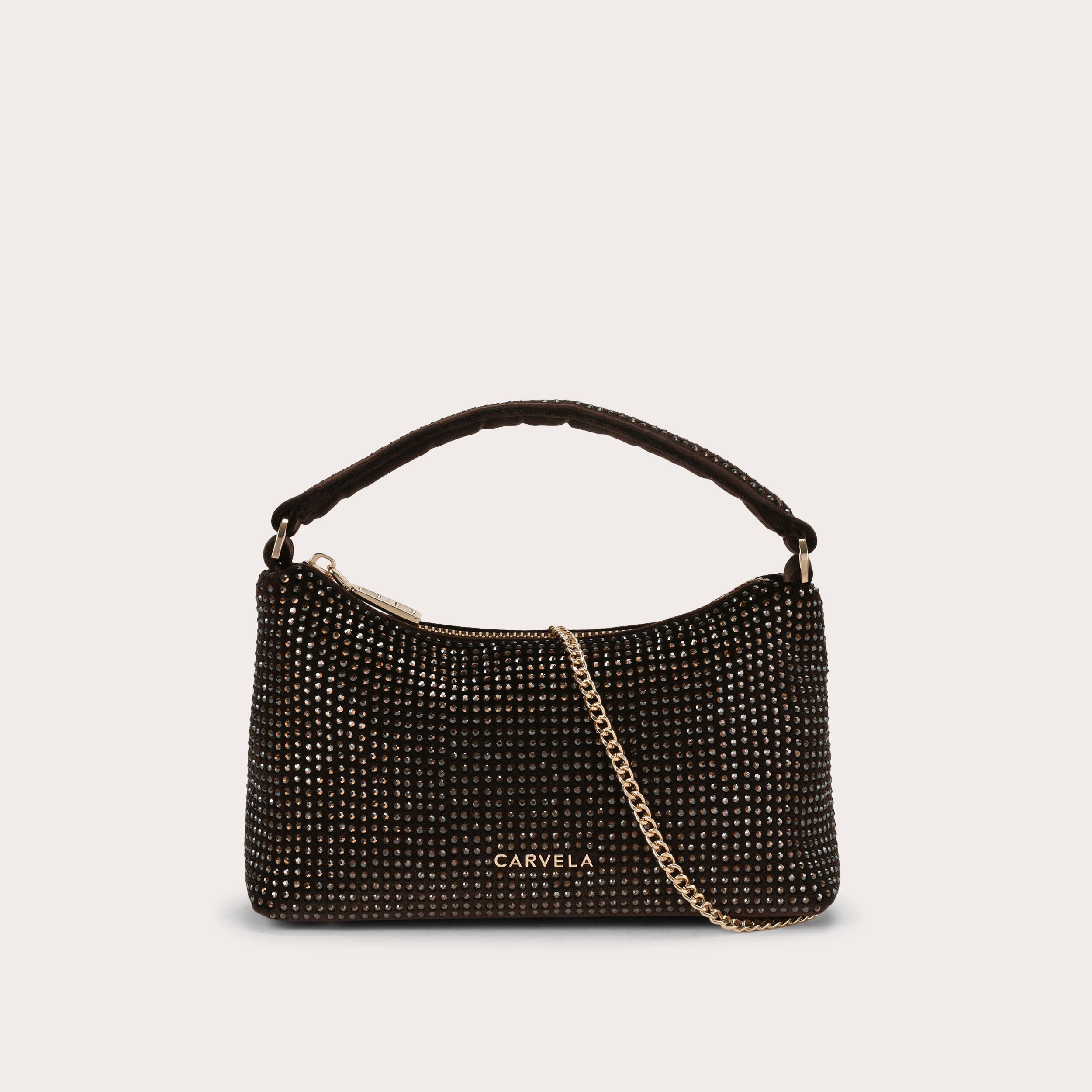 LAZIO CLUTCH BAG Brown Velvet Crystal Clutch Bag by Carvela